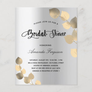 Papier Invitation budget nuptiale douche eucalyptus argen