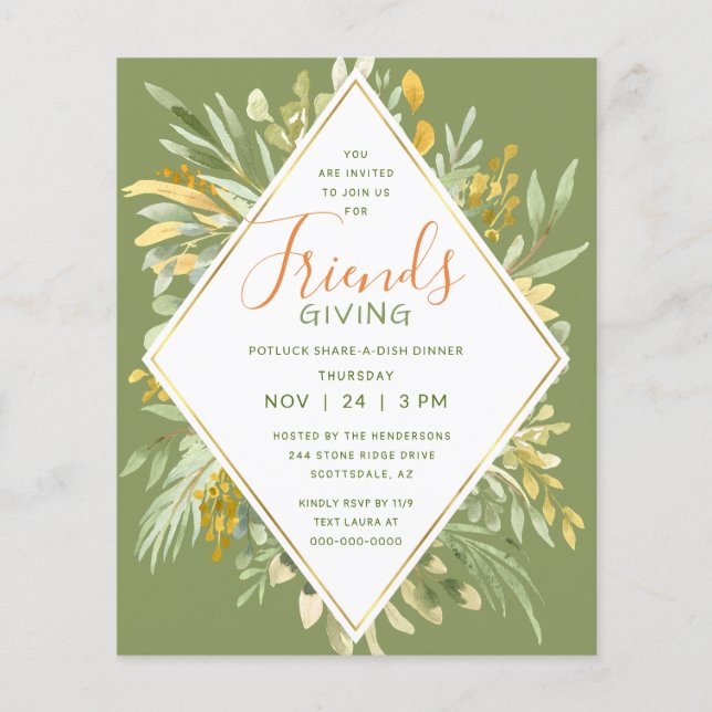 Papier Invitation Budget Or Friendsgiving (Devant)