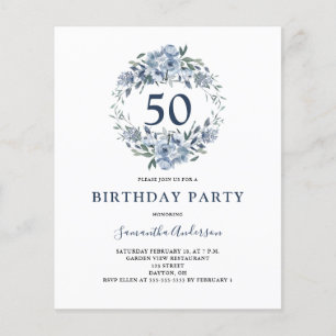Papier Invitation budget pour 50e anniversaire floral ble