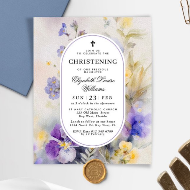 Papier Invitation Budget Purple & Jaune Christening (Créateur téléchargé)