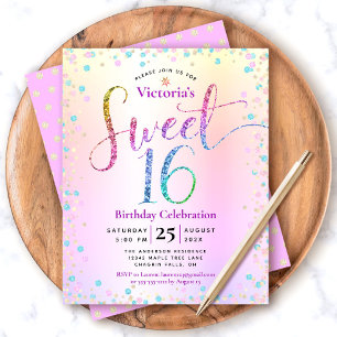 Papier Invitation Budget Sweet 16 Pailleté Dégradé Arc-en