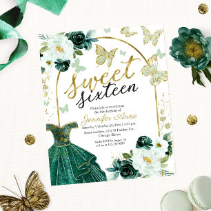 Papier Invitation Budget Sweet 16 Robe Florale Papillon