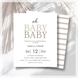 Papier Invitation budgétaire à Baby shower jumeau neutre