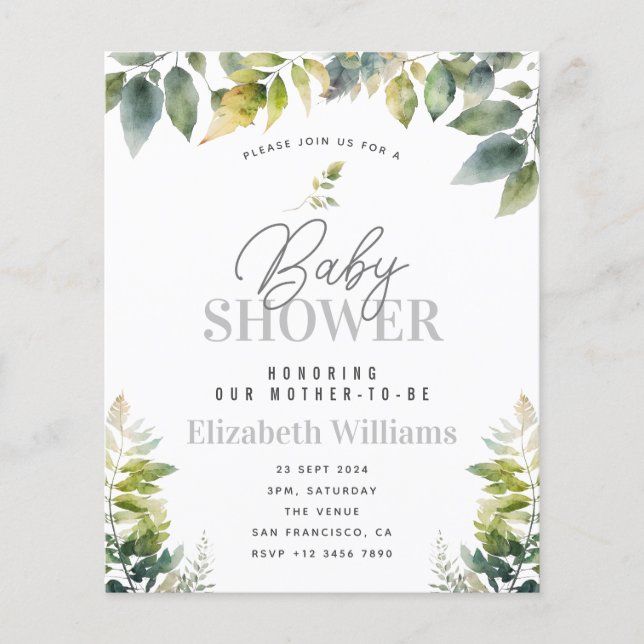 Papier Invitation budgétaire du Baby shower de la Jungle  (Devant)