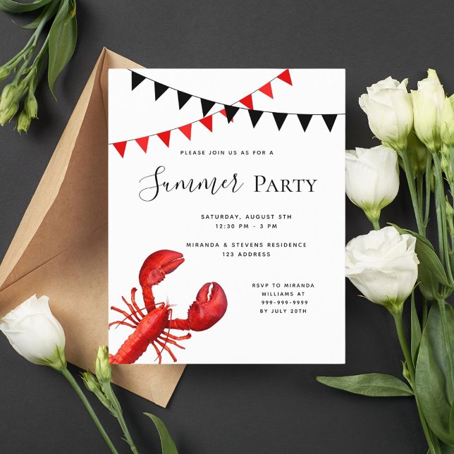 Papier Invitation budgétaire du homard rouge pour la fête (Créateur téléchargé)