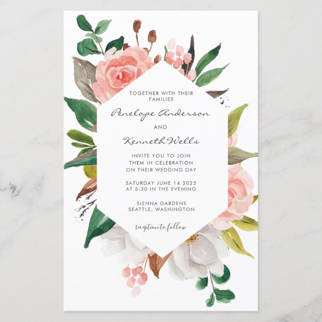 Papier Invitation budgétaire Elégante couronne florale ma (Devant)