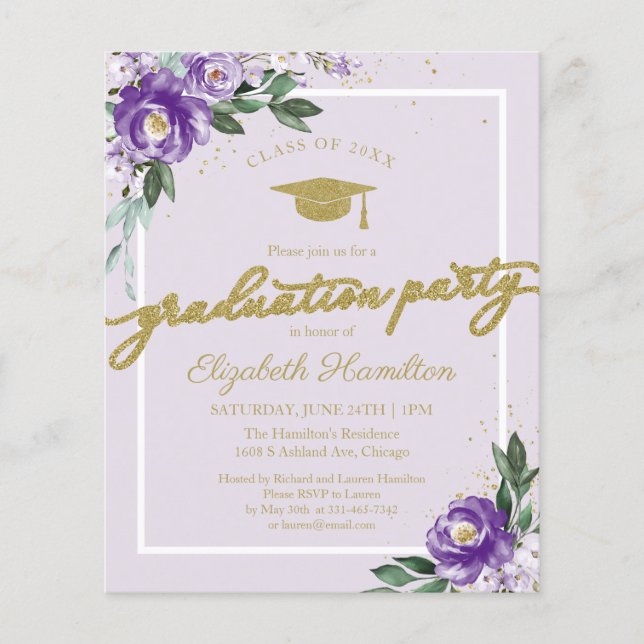 Papier Invitation budgétaire High School Grad Party Flora (Devant)