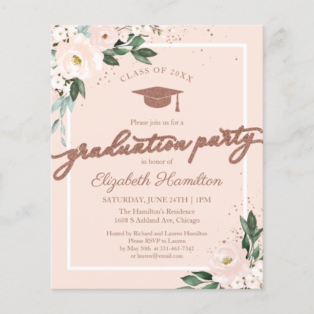 Papier Invitation budgétaire High School Grad Party Flora (Devant)