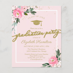 Papier Invitation budgétaire High School Grad Party Flora