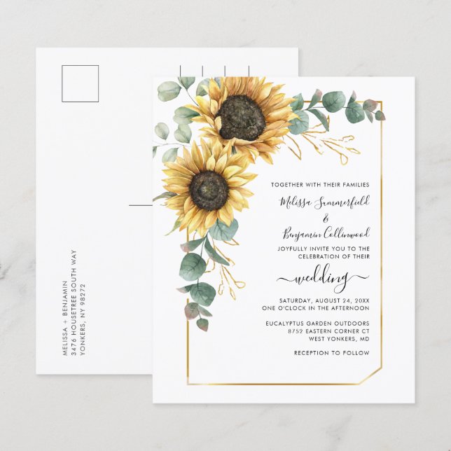 Papier Invitation budgétaire Mariage de tournesol floral  (Devant / Derrière)
