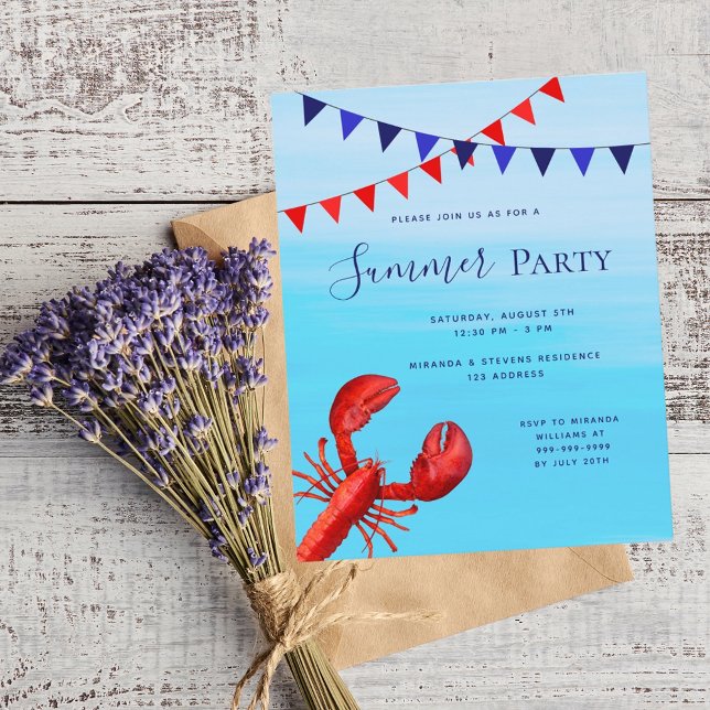 Papier Invitation budgétaire pour la fête d'été homard bl (Créateur téléchargé)