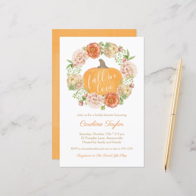 Papier Invitation citrouille Automne Wreath Bridal Show (Devant/Arrière en situation)