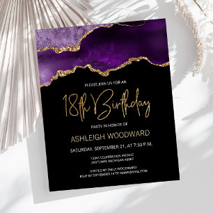 Papier Invitation d'anniversaire 18 ans Budget Purple Gol