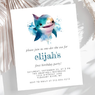 Papier Invitation d'anniversaire 1ère année requin aquare