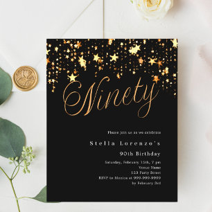 Papier Invitation d'anniversaire 90 ans étoiles or noir b