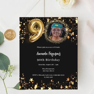 Papier Invitation d'anniversaire 90 ans photo or noir