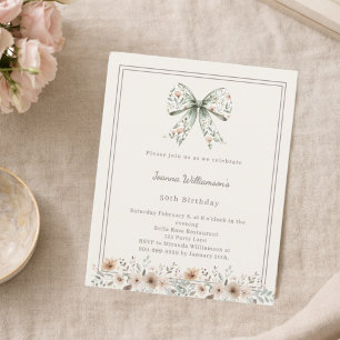 Papier Invitation d'anniversaire avec fleurs et ruban ver
