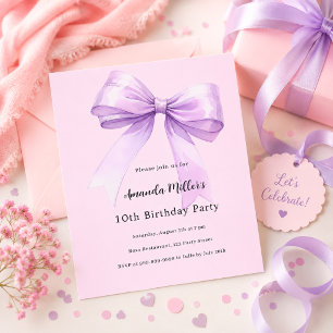 Papier Invitation d'anniversaire coquette rose lavande