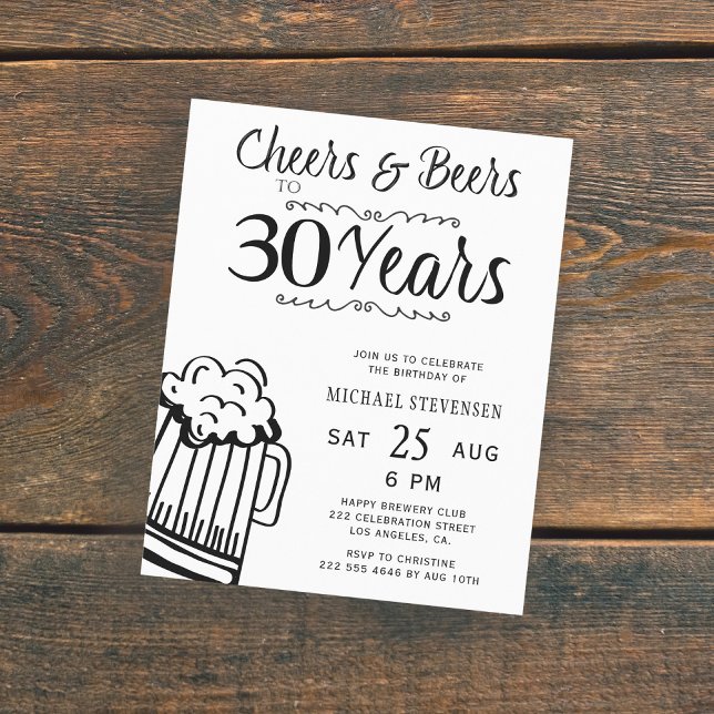 Papier Invitation d'anniversaire de 30 ans pour homme ave (Créateur téléchargé)