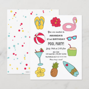 Papier Invitation d'anniversaire de fête au bord de la pi