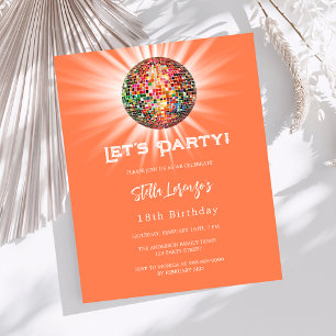 Papier Invitation d'anniversaire de la fête Disco corail 