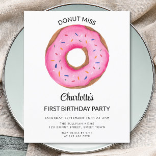 Papier Invitation d'anniversaire de la fille Donut rose b