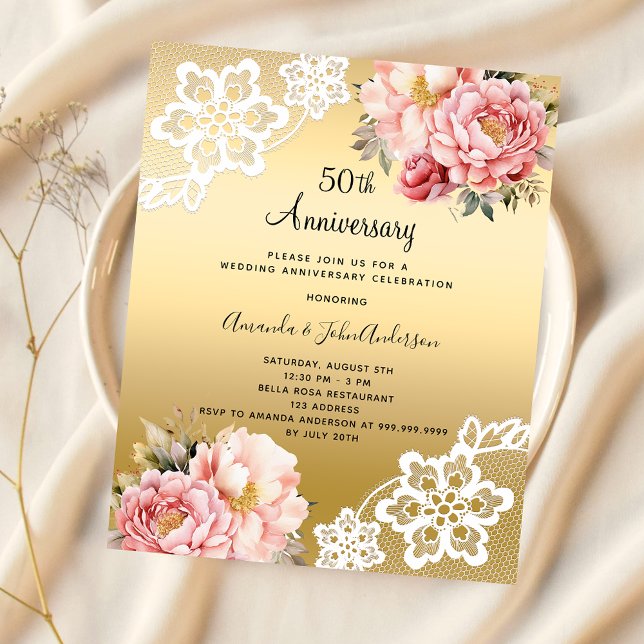 Papier Invitation d'anniversaire de mariage 50 ans avec f (Créateur téléchargé)