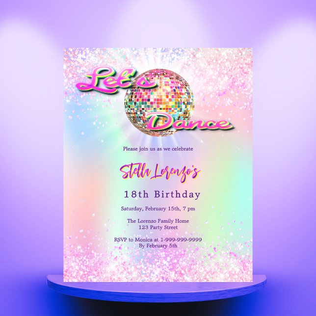 Papier Invitation d'anniversaire Disco dance rose hologra (Créateur téléchargé)