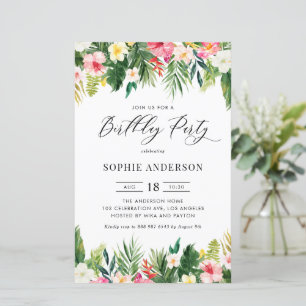 Papier Invitation d'anniversaire Fleurs tropicales et ver