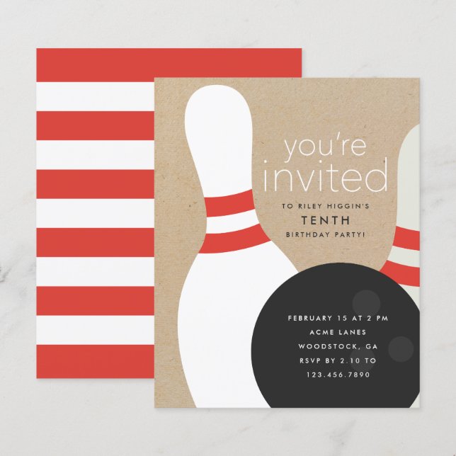 Papier Invitation d'anniversaire pour une partie de bowli (Devant / Derrière)