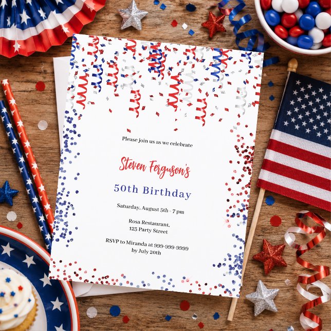 Papier Invitation d'anniversaire rouge bleu blanc patriot (Créateur téléchargé)