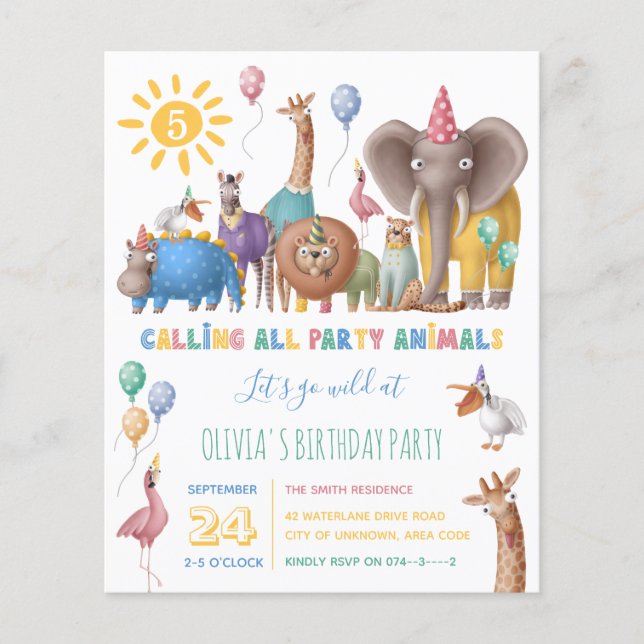 Papier Invitation d'anniversaire Safari Animal de fête sa (Devant)