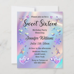 Papier Invitation d'anniversaire Sweet 16 3D holographiqu