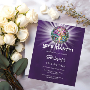 Papier Invitation d'anniversaire violet de fête Disco