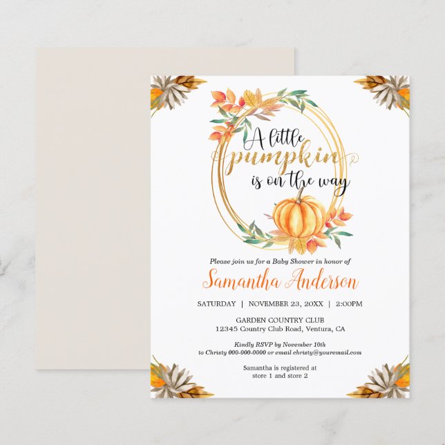 Papier Invitation d'automne du Citrouille du budget Baby  (Devant / Derrière)
