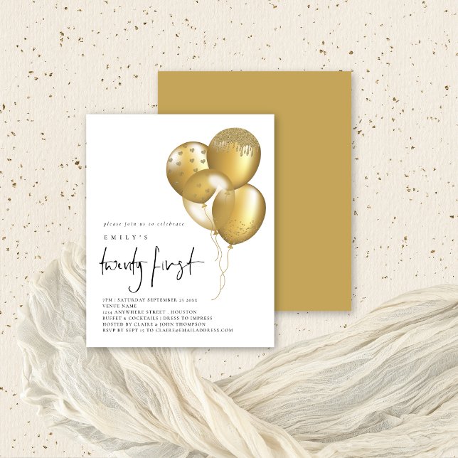 Papier Invitation de 21e Parties scintillant Gold Budget (Front and back view. Budget price value invitation)