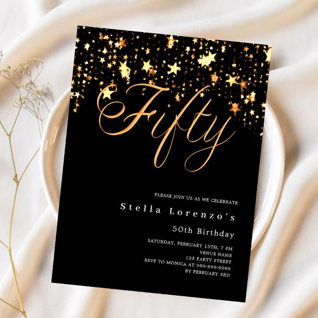 Papier Invitation de 50e anniversaire aux Black Gold star (Créateur téléchargé)