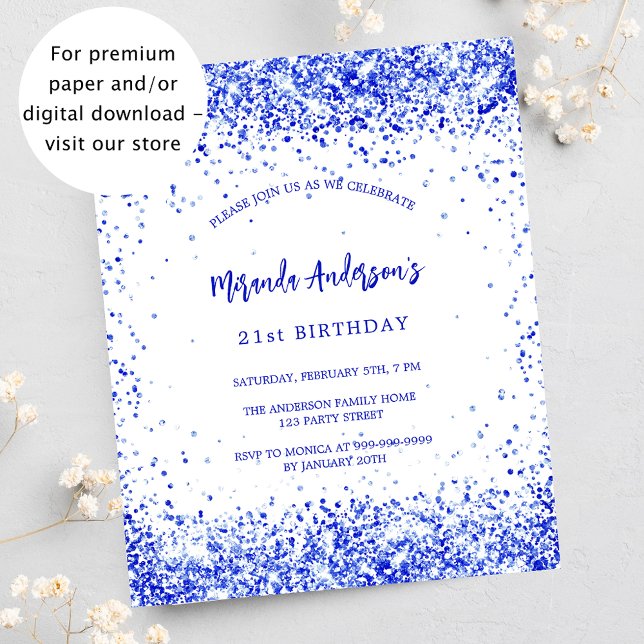 Papier Invitation de anniversaire bleu royal blanc pas ch (Créateur téléchargé)