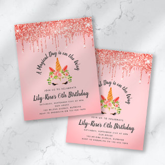Papier Invitation de anniversaire pailletée Licorne BUDGE