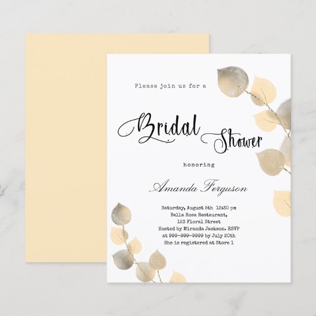 Papier Invitation de baby shower à budget avec eucalyptus (Devant / Derrière)