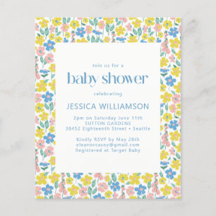 Papier Invitation de baby shower à budget floral jaune à