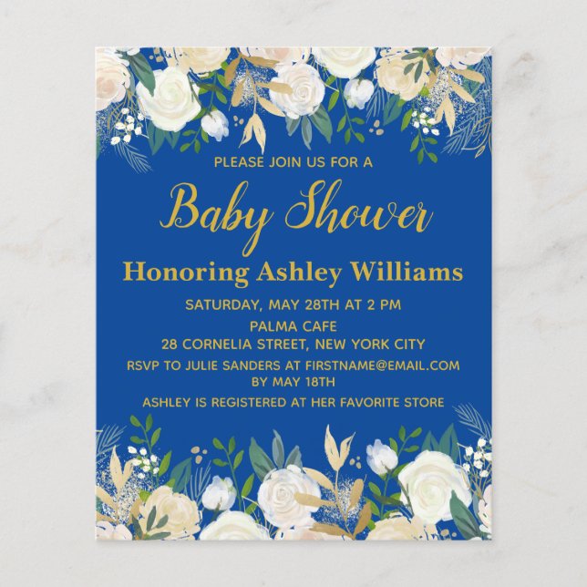Papier Invitation de Baby Shower à petit budget Royal Blu (Devant)