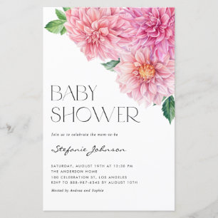 Papier Invitation de baby shower au dahlia aquarelle rose