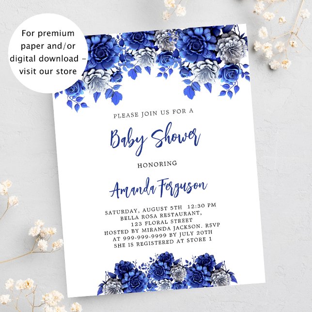 Papier Invitation de baby shower bébé budget fleurs bleu  (Créateur téléchargé)