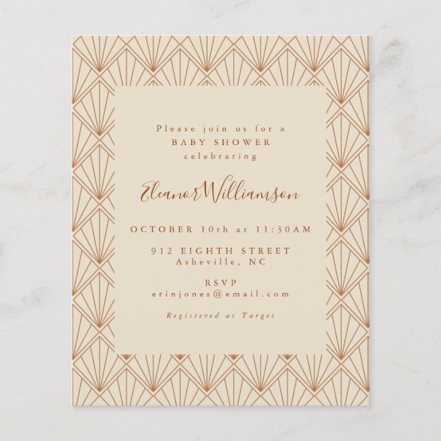 Papier Invitation de Baby Shower Budget Art Déco Orange B (Devant)