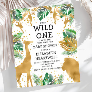 Papier Invitation de Baby Shower Budget Safari Bébé Doré 