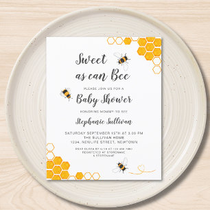 Papier Invitation de Baby Shower Budget Sweet As Can Bee
