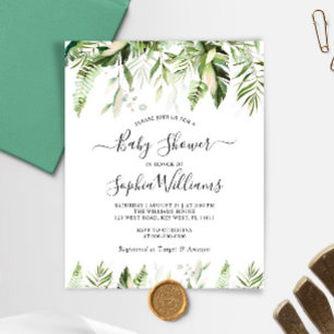Papier Invitation de Baby Shower Budget Tropical Leaves
