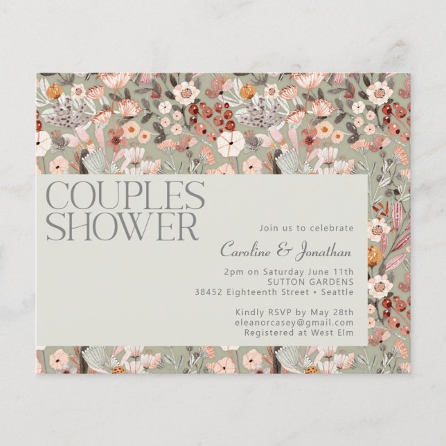 Papier Invitation de Baby Shower Couple Bohème Botanique  (Devant)