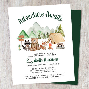 Papier Invitation de Baby Shower de Camping Animaux de la